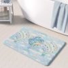 Hot air balloon patterned microfiber bath mat for toddler boys and kids bathroom sets.