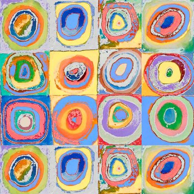 Abstract Design Fabric Shower Curtain - Colorful Kandinsky Inspired, Quick Drying, Washable & Includes 12 Hooks