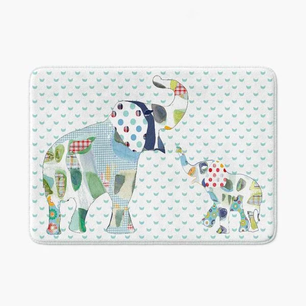 Cute-Blue-Elephant-Bath-Mat-for-Toddlers – Soft-Memory-Foam, Non-Slip, Quick-Dry