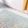 Elegant blue wildflower floral patterned microfiber bath mat with a cottage garden vibe.