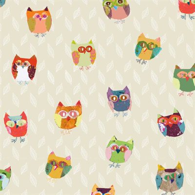 Girls' Beige Bathroom Woodland Owls Shower Curtain For Children - Washable, Water-Repellent Fabric 12 Hooks - 72x72 & 66x72