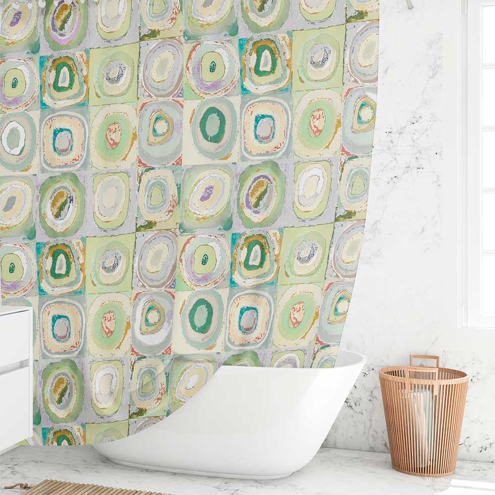 green fabric shower curtain