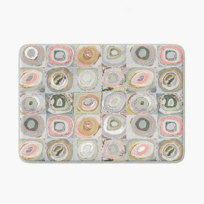 Artist-designed microfiber bath mat featuring Kandinsky geometric abstract pattern