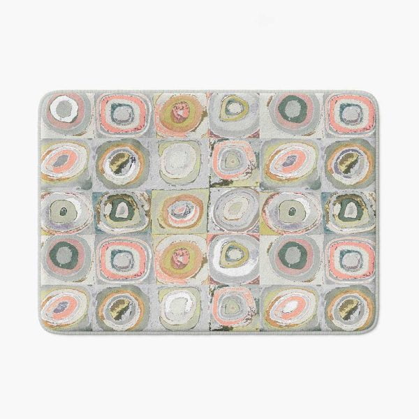Artist-designed microfiber bath mat featuring Kandinsky geometric abstract pattern