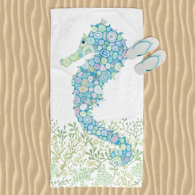 Kids Bathroom Set - Best Bath Towels With Blue Seahorse to Match Shower Curtain & Bathmat - King Beach Towel 36