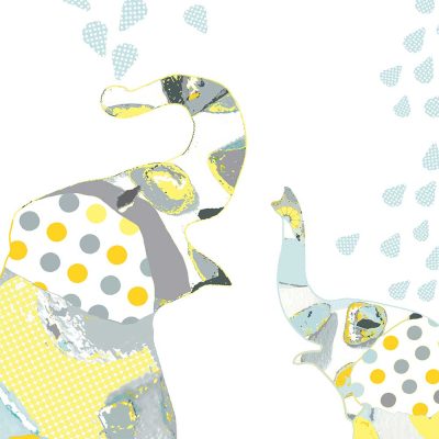 Fun Kids Bathroom Yellow and Gray Elephant Safari Fabric Shower Curtain