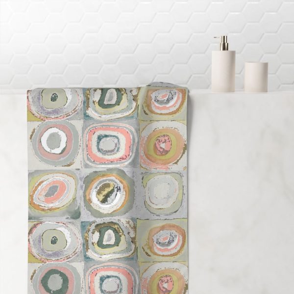 Gray and pink artistic abstract patterned hand towel.
