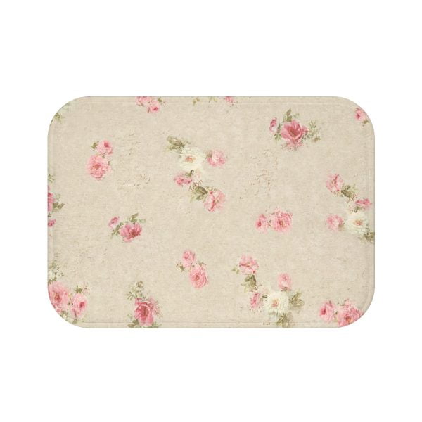 Shabby chic rose floral non slip bath mat