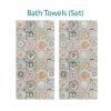 Gray and pink artistic abstract patterned bath towel set.