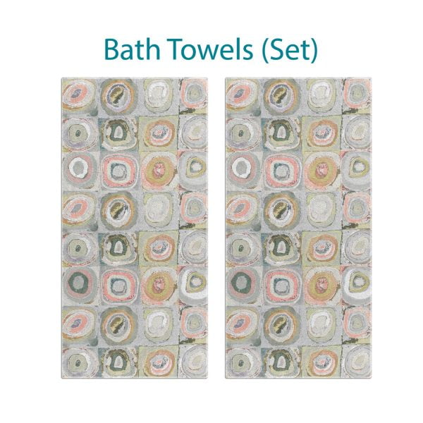 Gray and pink artistic abstract patterned bath towel set.