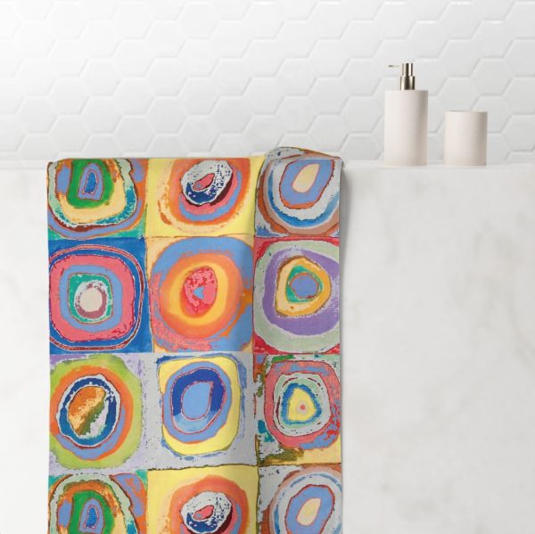 Colorful Abstract Geometric Hand Towel - Soft Velour Face, Absorbent Cotton Terry Loop Back