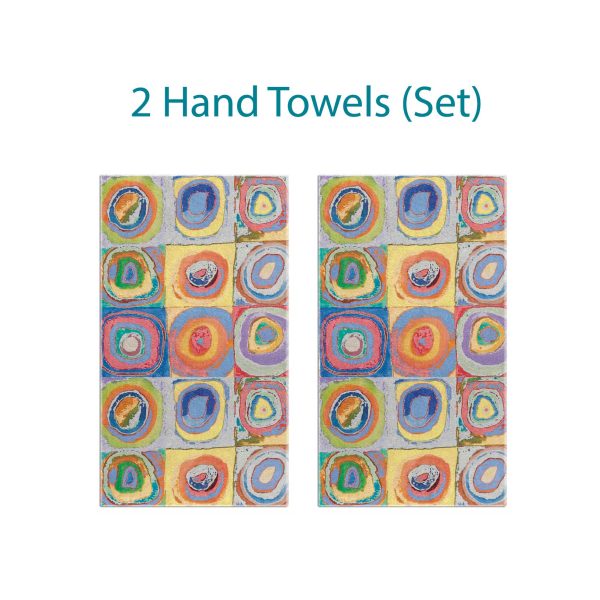 Colorful Abstract Geometric Hand Towel Set - Soft Velour Face, Absorbent Cotton Terry Loop Back