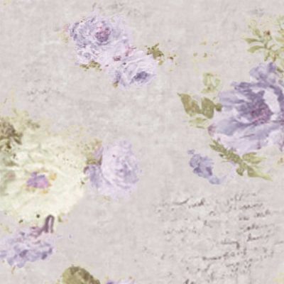 Detail view of gray and lavender lilac floral pattern on towels