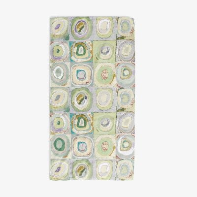 Green, yellow, and gray artistic abstract patterned bath towel.