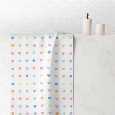 white hand towel with pastel love hearts