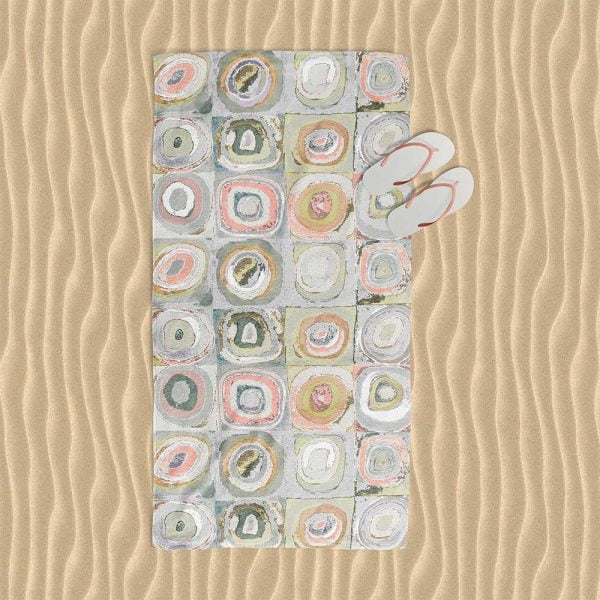 Gray and pink artistic abstract patterned beach towel.