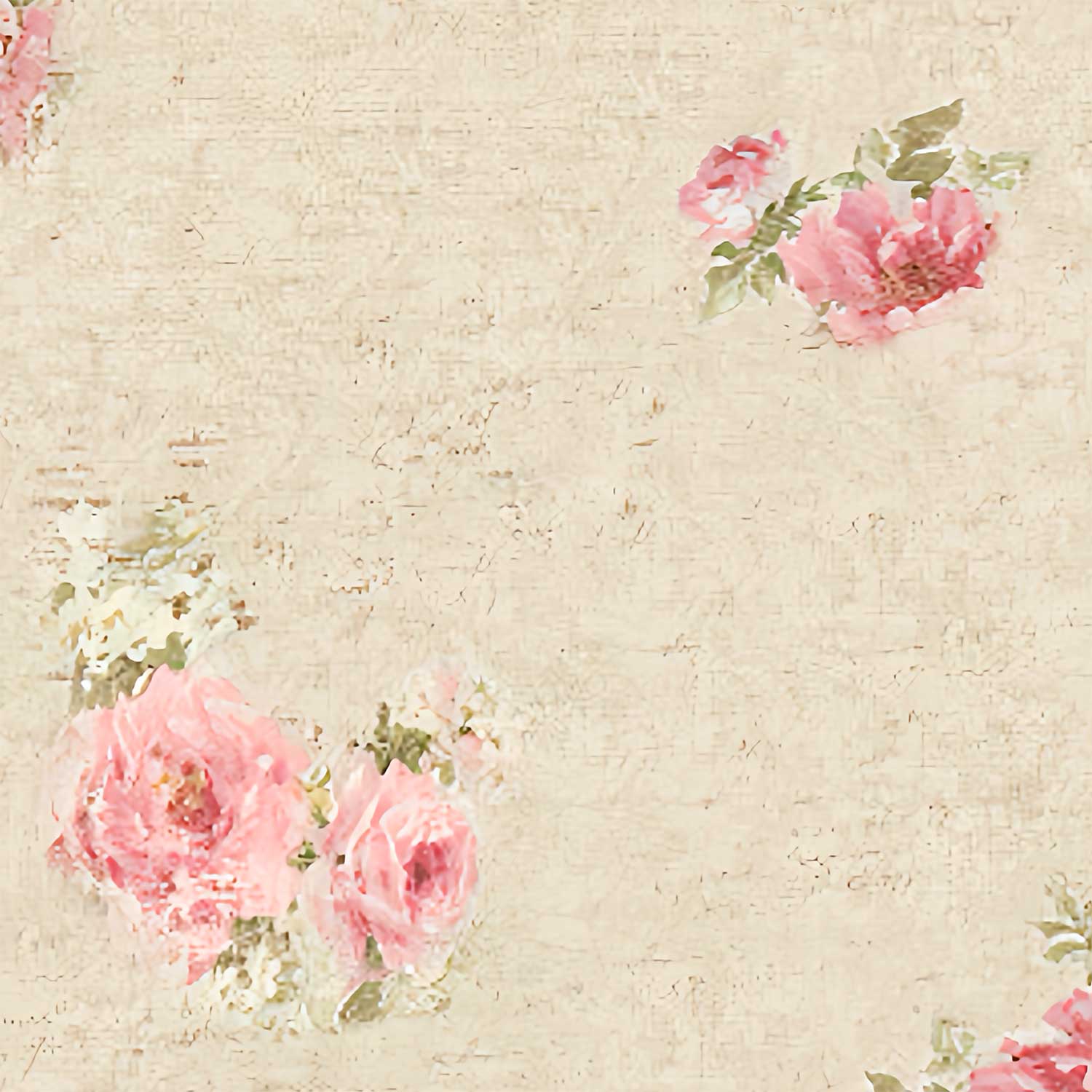 Close-up of shabby chic farmhouse shower curtain with blurred rose floral pattern.