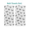 Set of 2 bath towels with black and white abstract butterfly prints, perfect for a modern girls' bathroom.