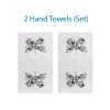 Set of 2 hand towels with black and white abstract butterfly prints, ideal for a modern girls' bathroom.