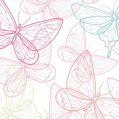Close-up of pink and blue butterfly print on cotton and polyester velour towel.
