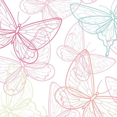 Close-up of pink and blue butterfly print on cotton and polyester velour towel.