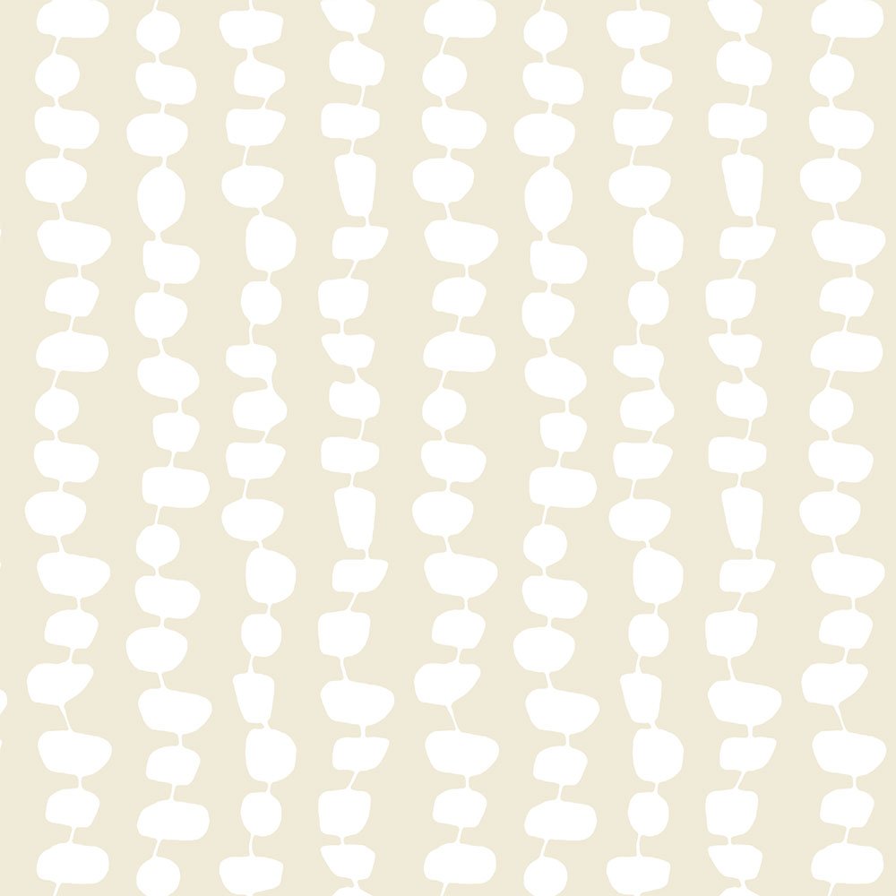 Close-up of the coastal beige and white pebble striped design on the Ozscape Designs shower curtain.