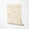 Close-up detail of neutral beige watercolor leaves wallpaper design, showcasing the intricate and delicate leaf patterns