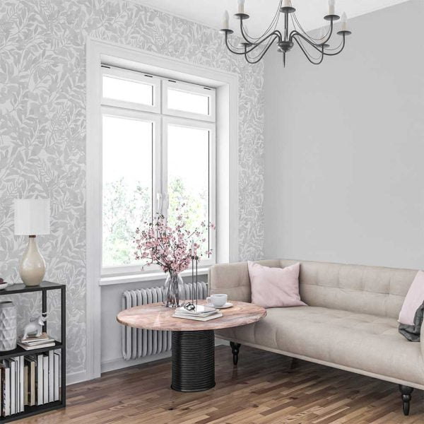 Grey watercolor wallpaper for bedroom, kitchen, bathroom, nursery, or kids' room. Options include peel and stick vinyl, polyester, traditional, and pre-pasted.