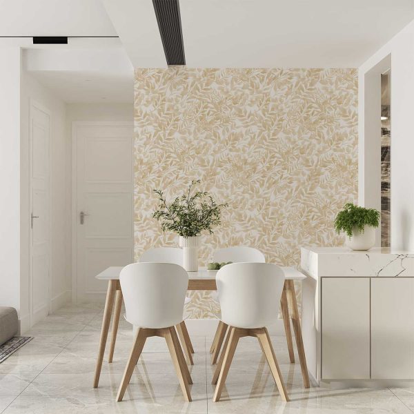 Beige watercolor wallpaper for kitchen with peel and stick vinyl, polyester, traditional, and pre-pasted options.