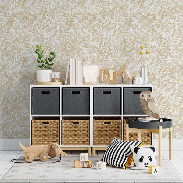 Beige watercolor wallpaper for playroom with peel and stick vinyl, polyester, traditional, and pre-pasted options.