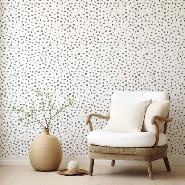 Black and white polka dot contemporary wallpaper in a living room