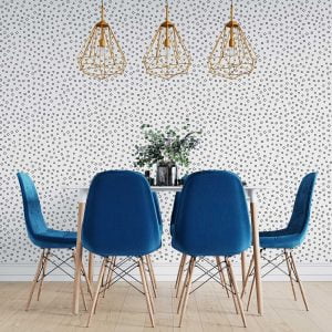 Black and white polka dot contemporary wallpaper in a living room