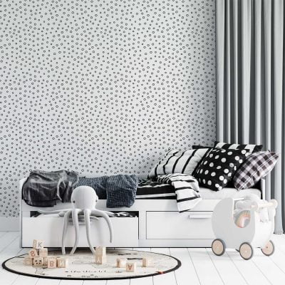 Black and white polka dot contemporary wallpaper in a child's room