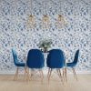 Chic blue watercolor floral wallpaper in a modern kitchen