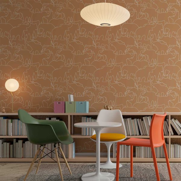Contemporary burnt orange elephant wallpaper in a playroom
