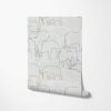 Close-up detail of grey, green and white elephant wallpaper sample