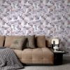 Abstract purple removable wallpaper in a living room