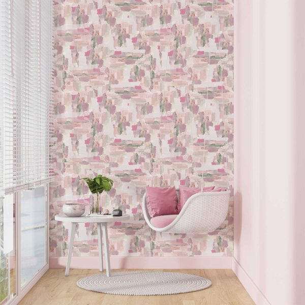 Abstract pink removable wallpaper in a child's room