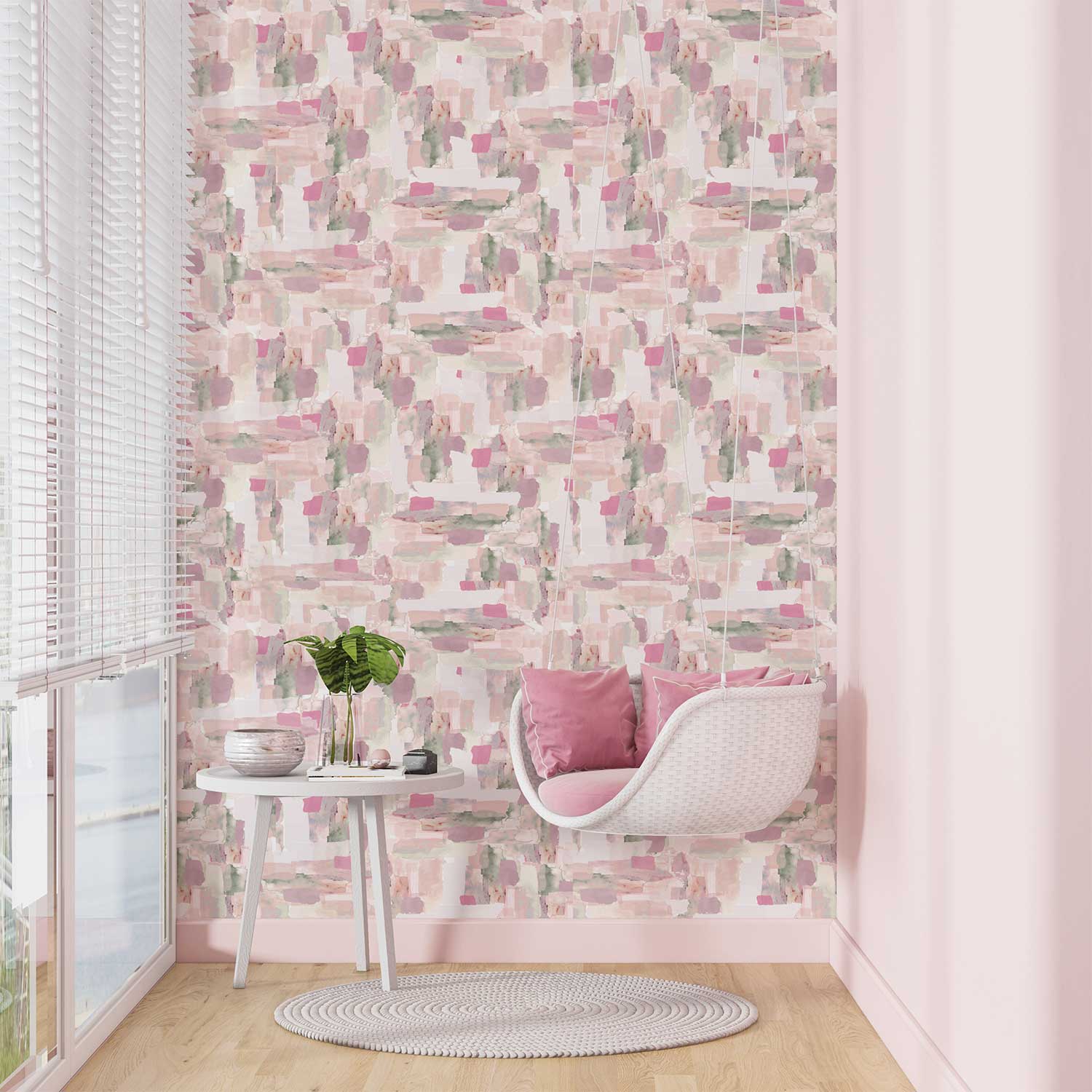 Abstract pink removable wallpaper in a child's room
