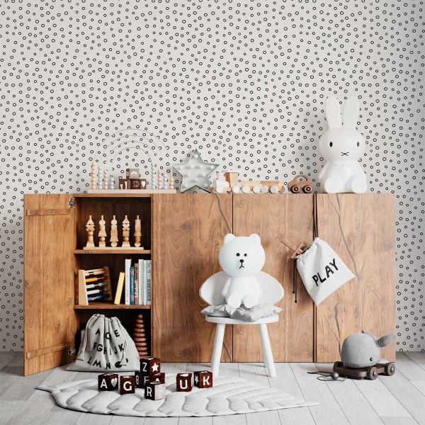 Black and white polka dot contemporary wallpaper in a child's room