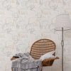 Contemporary grey, yellow, and white elephant wallpaper in a playroom