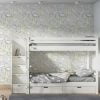 Dinosaur wallpaper for kids in beige, greens, and browns.