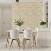 Vinyl yellow watercolor peony floral wallpaper in a dining room
