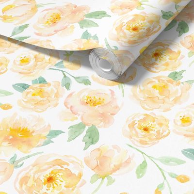 Roll of yellow watercolor peony floral wallpaper