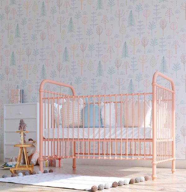 Pink Wallpaper For BAby Nursery With Pastel Trees Seamless Pattern
