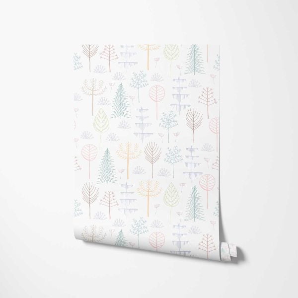 Pretty Pastel Pink Woodland Trees Wallpaper For Kids Bedroom Or Baby Nursery