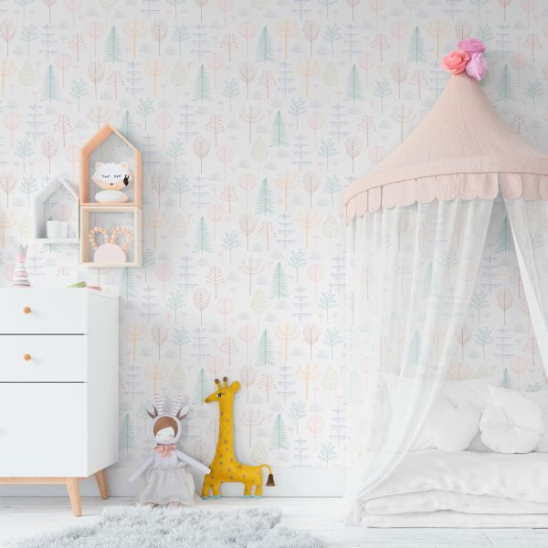 Peel And Stick Trees Wallpaper In Pink Nursery
