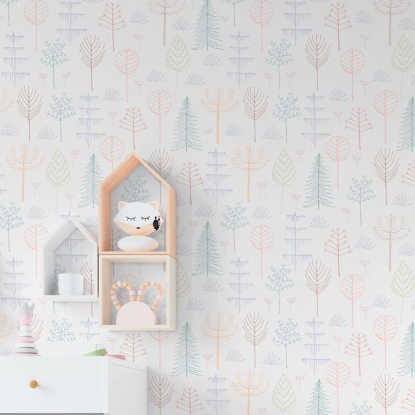 Modern Woodland Tree Wallpaper For Kids Playroom