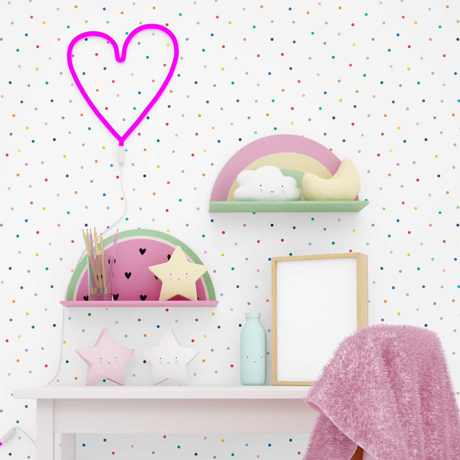 Cute Polka Dot Wallpaper For Removable Girls Wall Decor