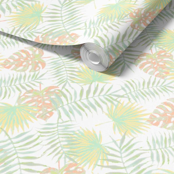 apricot tropical palm leaves wallpaper in non-pasted and peel and stick formats